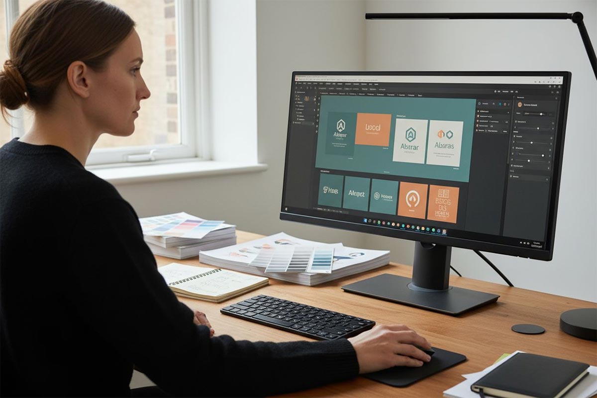 Grafisch ontwerpster bezig met huisstijl template