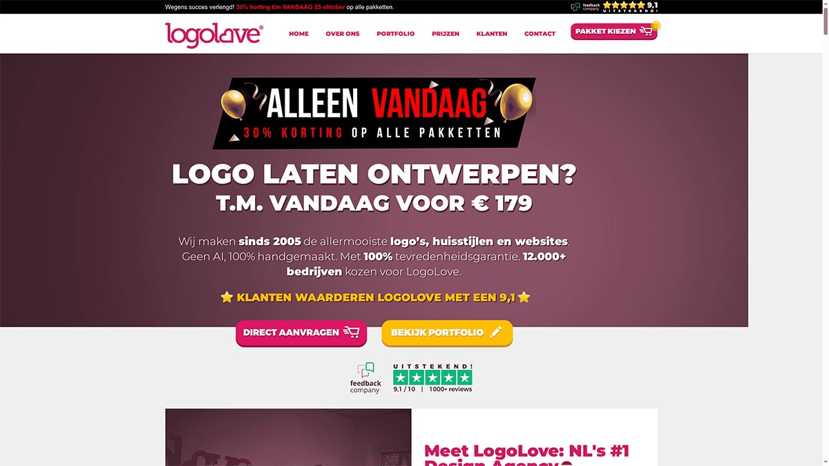 Screenshot van de website van https://www.logolove.nl/
