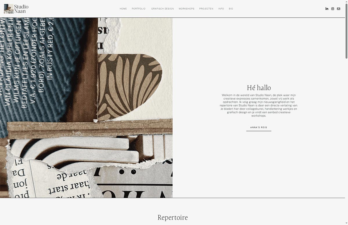 Screenshot van de website van Studio Naan