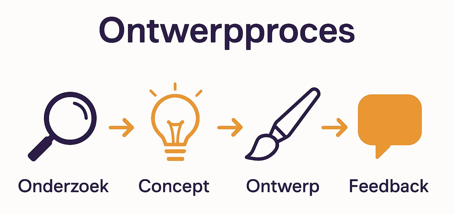 Schematische-weergave-van-grafisch-ontwerp-proces-in-vijf-stappen