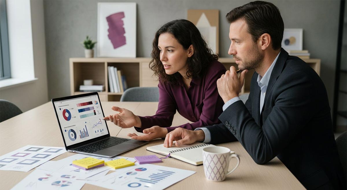 Ontwerper maakt een analyse samen met klant