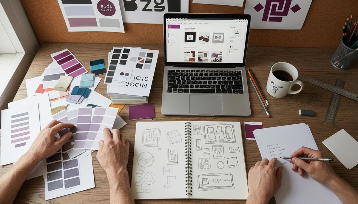 Huisstijl ontwerp werkproces geschetst weergegeven