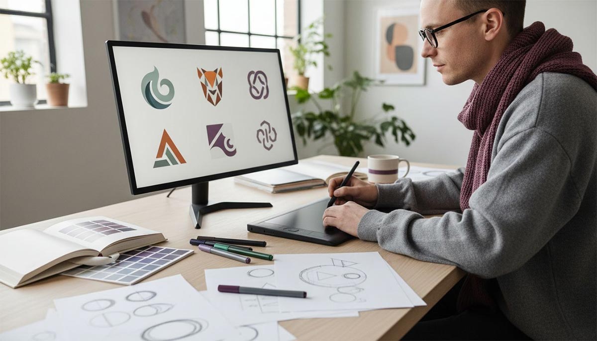 Logo ontwerper op werkplek