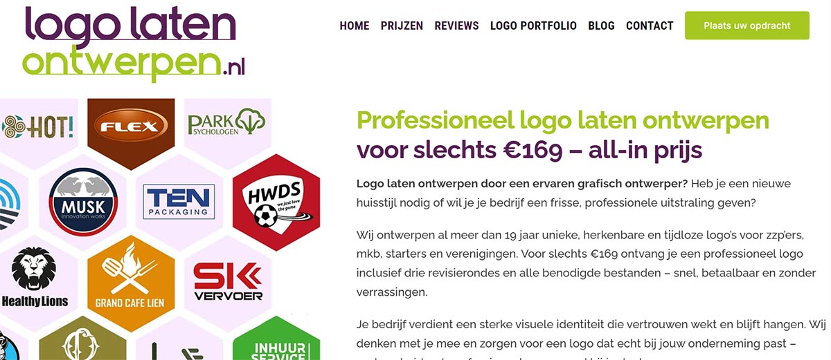 Screenshot van de website https://www.logo-laten-ontwerpen.nl/