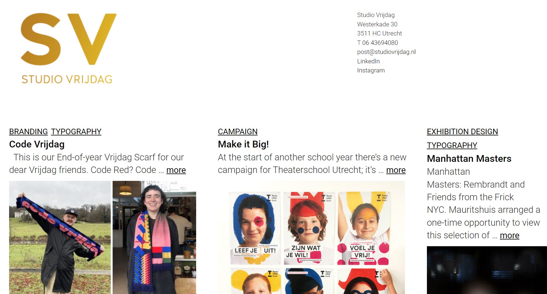 Screenshot van de website Studio Vrijdag